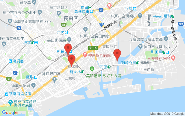 長田区の保険相談窓口のマップ